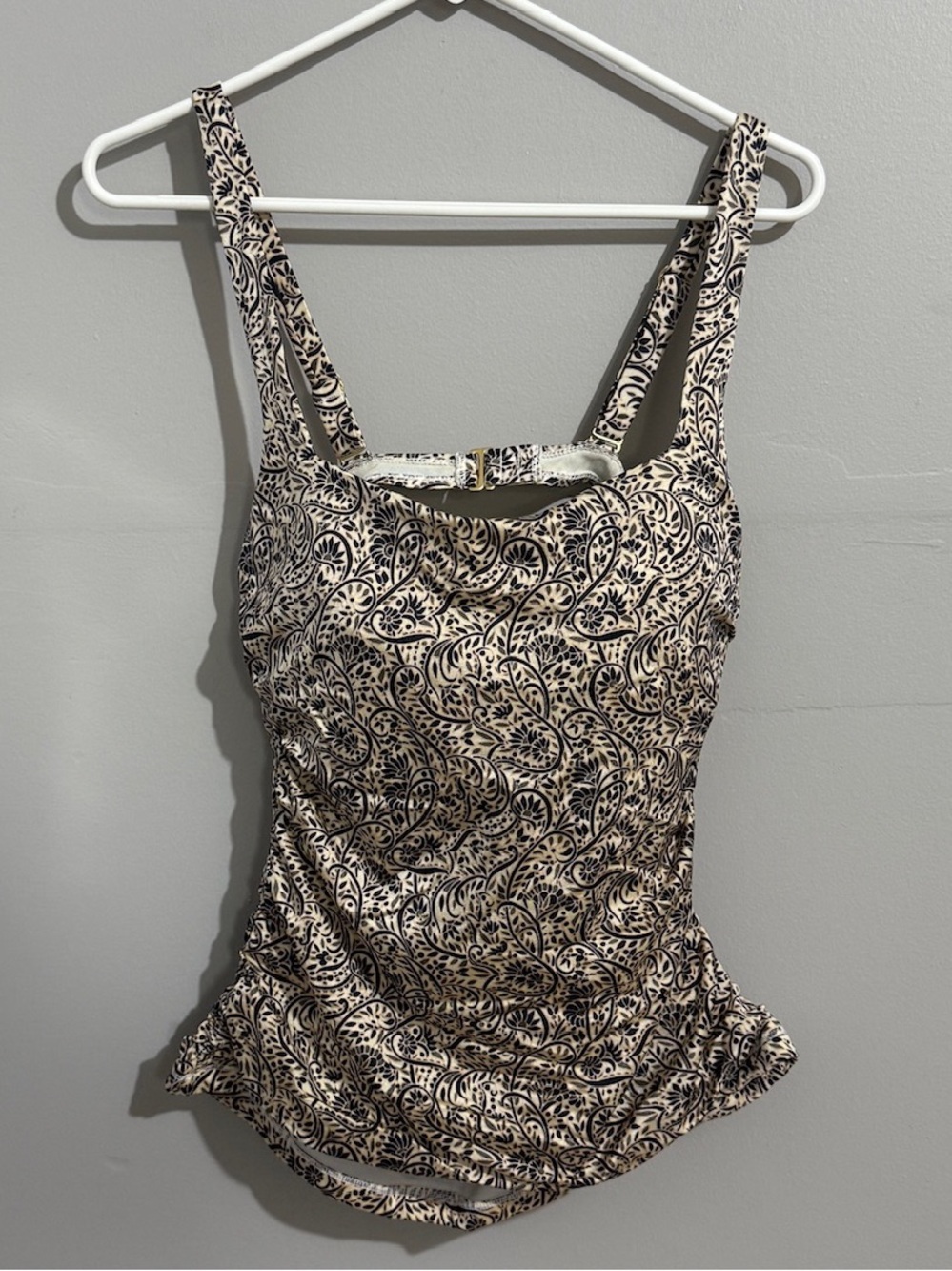 Athleta Paisley Tankini Swim Top Womens 38B CSquare Neck Strappy Back Navy